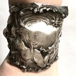Antique Goddess Sterling Silver Cuff Victorian 925 Art Nouveau Bracelet Gothic